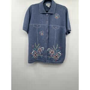 Vintage Alfred Dunner Embroidered Butterfly Cottage Cardigan Sweater Size 2X